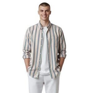 Armani Collezioni Striped Men’s Button Down Shirt Blue, Pink, Cream M